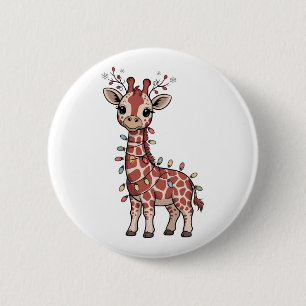 Giraffe in Kerstlichtjes Gewikkeld Dierenliefhebbe Ronde Button 5,7 Cm