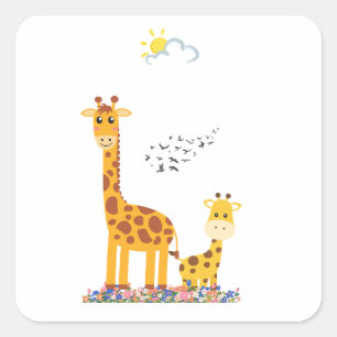 Giraffe in natuur design met leuke kleuren vierkante sticker