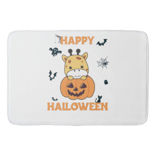 Giraffe in pomkin Cute Giraffes Happy Halloween Badmat