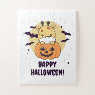 Giraffe in pomkin Cute Giraffes Happy Halloween Legpuzzel