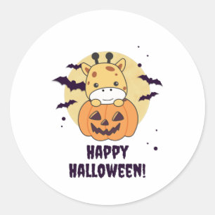 Giraffe in pomkin Cute Giraffes Happy Halloween Ronde Sticker