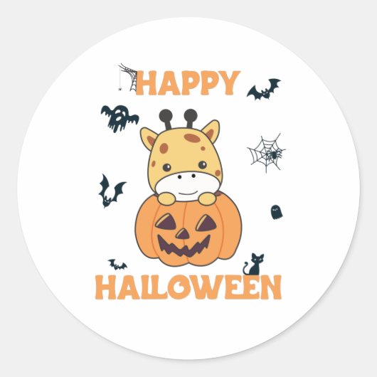Giraffe in pomkin Cute Giraffes Happy Halloween Ronde Sticker (Voorkant)