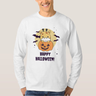 Giraffe in pomkin Cute Giraffes Happy Halloween T-shirt