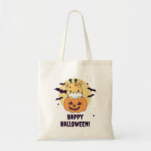 Giraffe in pomkin Cute Giraffes Happy Halloween T Tote Bag