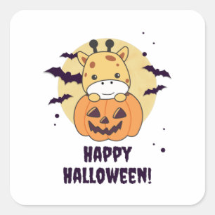 Giraffe in pomkin Cute Giraffes Happy Halloween Vierkante Sticker