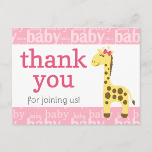 Giraffe in Roze Strik Baby Shower voor Meisje Beda Briefkaart