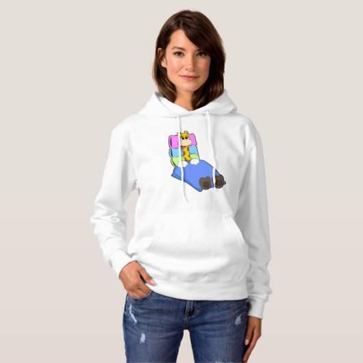 Giraffe in slaapstand met knuppel en Pillow Hoodie (Voorkant volledig)