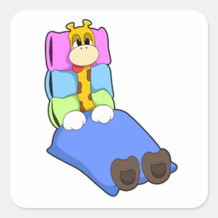 Giraffe in slaapstand met knuppel en Pillow Vierkante Sticker