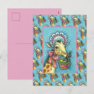 GIRAFFE IN SNELLE SPRINGEMAKERE BONNET, EGG BASKET FEESTDAGENKAART
