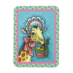 GIRAFFE IN SNELLE SPRINGEMAKERE BONNET, EGG BASKET MAGNEET