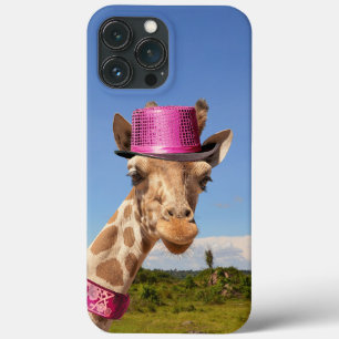 Giraffe in sparkly roze pet iPhone 13 pro max hoesje