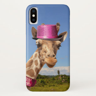 Giraffe in sparkly roze pet iPhone x hoesje