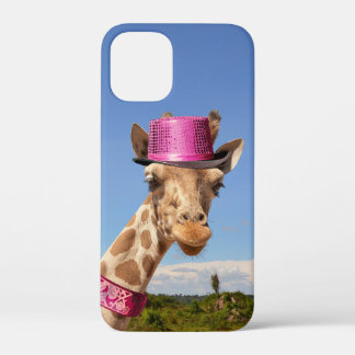 Giraffe in sparkly roze pet iPhone 12 mini hoesje