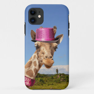 Giraffe in sparkly roze pet iPhone 11 hoesje