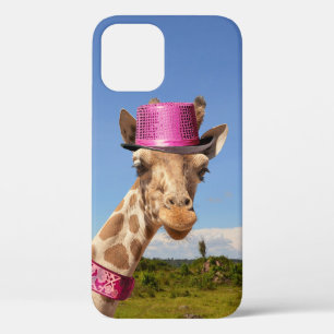 Giraffe in sparkly roze pet iPhone 12 pro hoesje