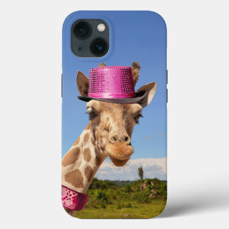 Giraffe in sparkly roze pet iPhone 13 hoesje