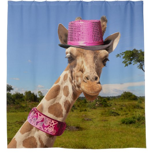 Giraffe in sparkly roze pet douchegordijn (Voorkant)