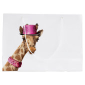Giraffe in sparkly roze pet groot cadeauzakje (Achterkant)