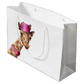 Giraffe in sparkly roze pet groot cadeauzakje (Achterkant Gekanteld)
