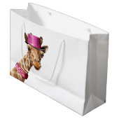 Giraffe in sparkly roze pet groot cadeauzakje (Voorkant Gekanteld)