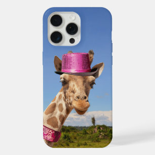 Giraffe in sparkly roze pet iPhone 15 pro max hoesje