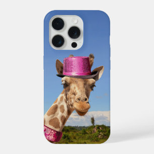 Giraffe in sparkly roze pet iPhone 15 pro hoesje