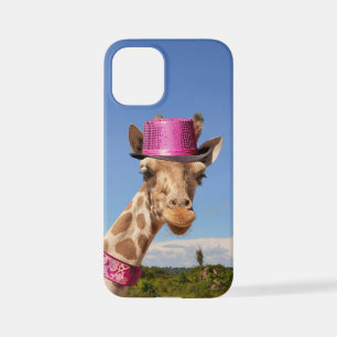 Giraffe in sparkly roze pet iPhone 12 mini hoesje