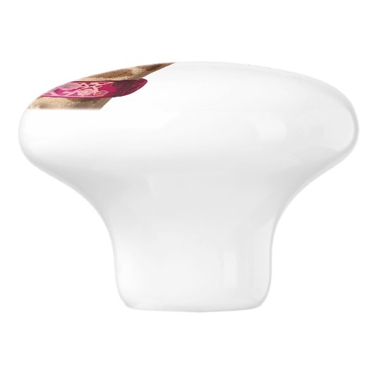 Giraffe in sparkly roze pet keramische knop (Zijkant)