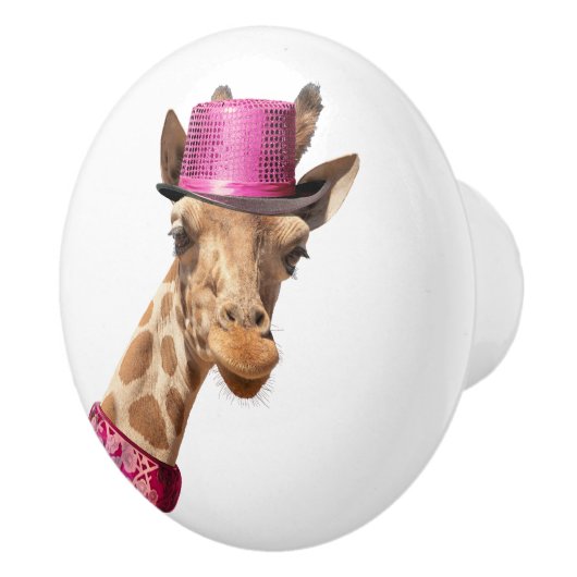 Giraffe in sparkly roze pet keramische knop (Rechts)