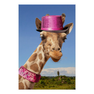Giraffe in sparkly roze pet perfect poster
