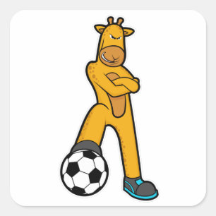 Giraffe in Sport met Voetbal Vierkante Sticker