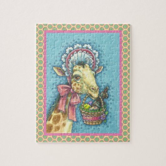 GIRAFFE IN SPRING EASTER BONNET, EGG BASKET PUZZLE LEGPUZZEL (Verticaal)