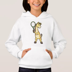 Giraffe in Tennis met Tennis racket