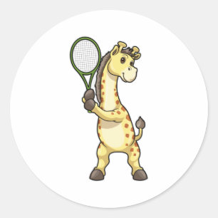 Giraffe in Tennis met Tennis racket Ronde Sticker
