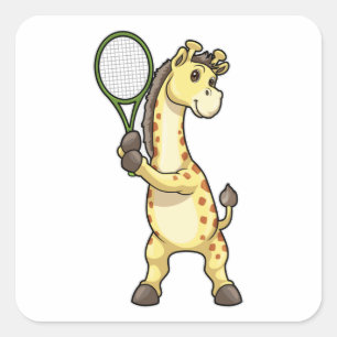 Giraffe in Tennis met Tennis racket Vierkante Sticker