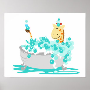 GIRAFFE in Tub Oerwoud Bathroom Art Print