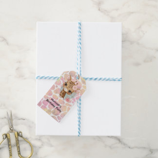 Giraffe in waterverf verjaardagsfeestje cadeaulabel