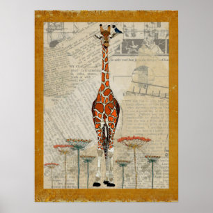 Giraffe & INDIGO BIRD Art Poster
