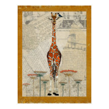 GIRAFFE & INDIGO BIRD Art Poster