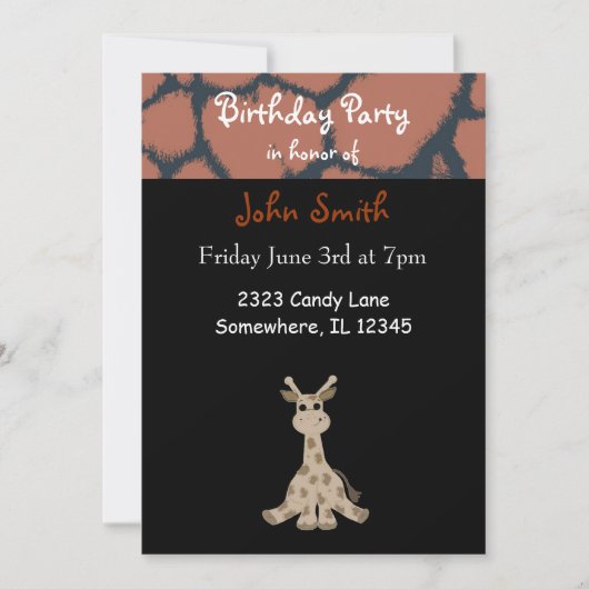 Giraffe Invitation d'anniversaire (Devant)