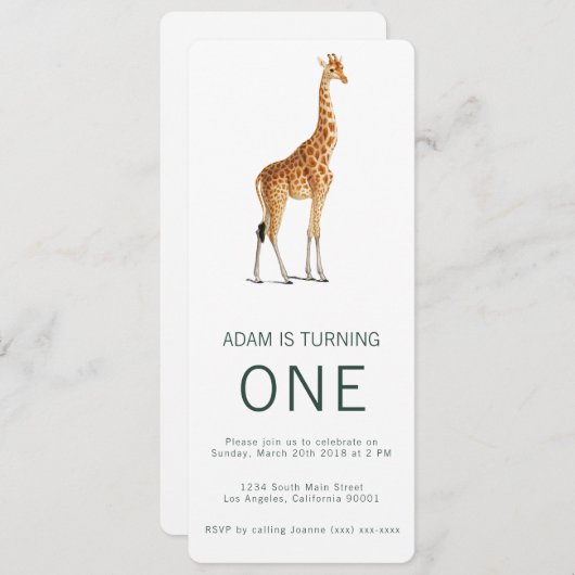 Giraffe Invitation d'anniversaire (Devant / Derrière)