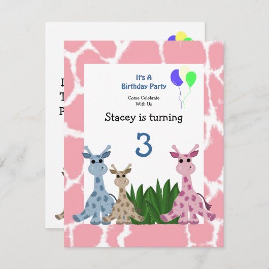 Giraffe Invitation d'anniversaire (Devant / Derrière)