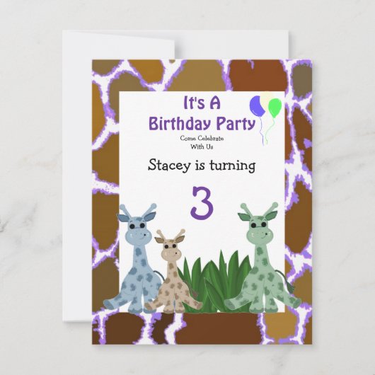 Giraffe Invitation d'anniversaire (Devant)