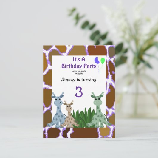 Giraffe Invitation d'anniversaire (Debout devant)