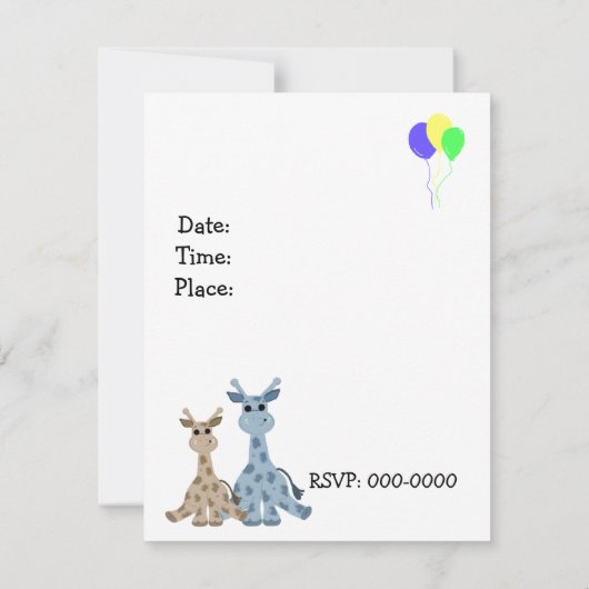 Giraffe Invitation d'anniversaire (Dos)