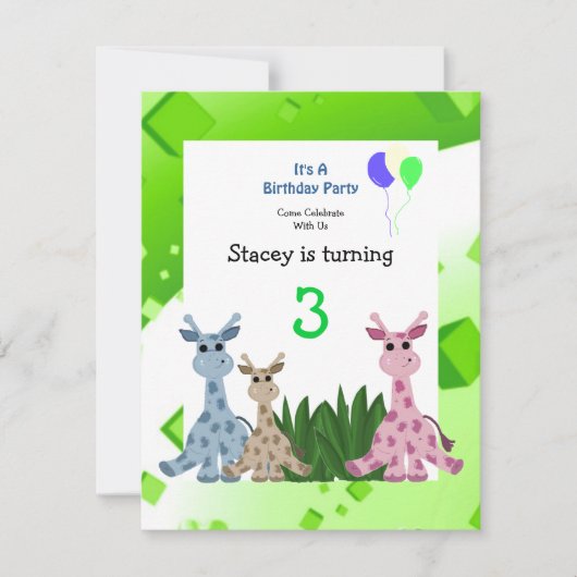 Giraffe Invitation d'anniversaire (Devant)