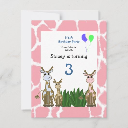 Giraffe Invitation d'anniversaire (Devant)