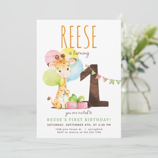 Giraffe Invitation de fête d'anniversaire (Debout devant)
