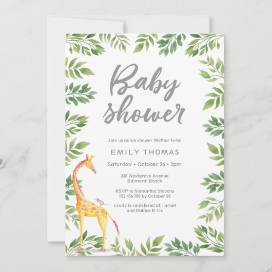 Giraffe jaune Baby shower Invitation (Devant)