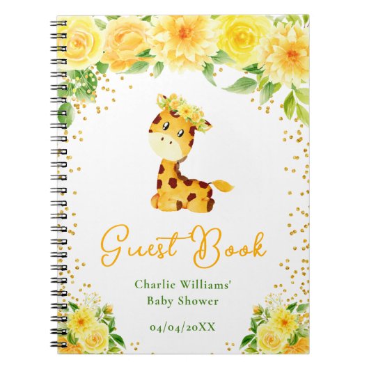 Giraffe Jaune Floral Baby shower Livre d'Invité (Devant)